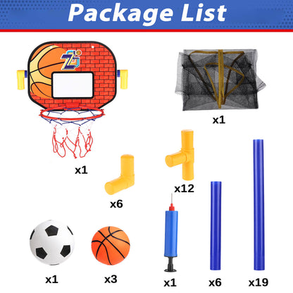 Package list detailing the included components like hoops, nets, balls, and tubes.