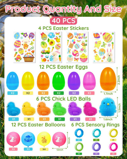 Product quantity and size of 40PCS Prefilled Easter Eggs