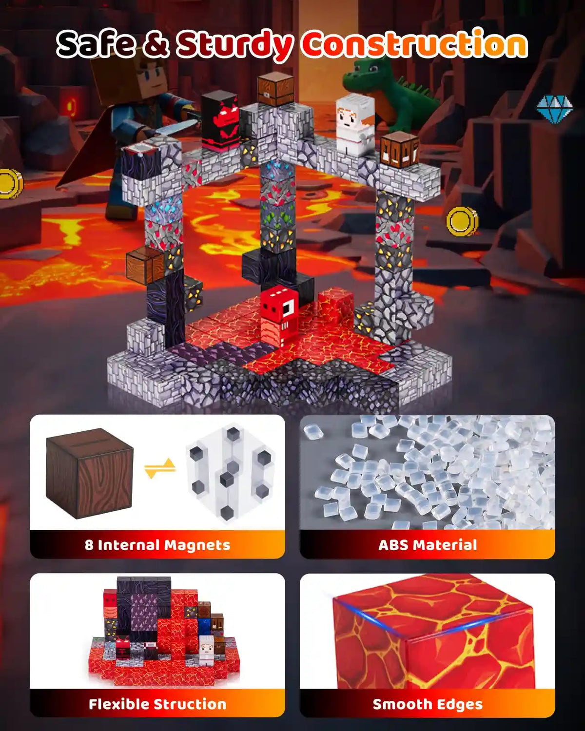 Volcano Cube Volcano Magnetic Blocks for Kids | STEM Building Kit 115PCS | Gleamkid