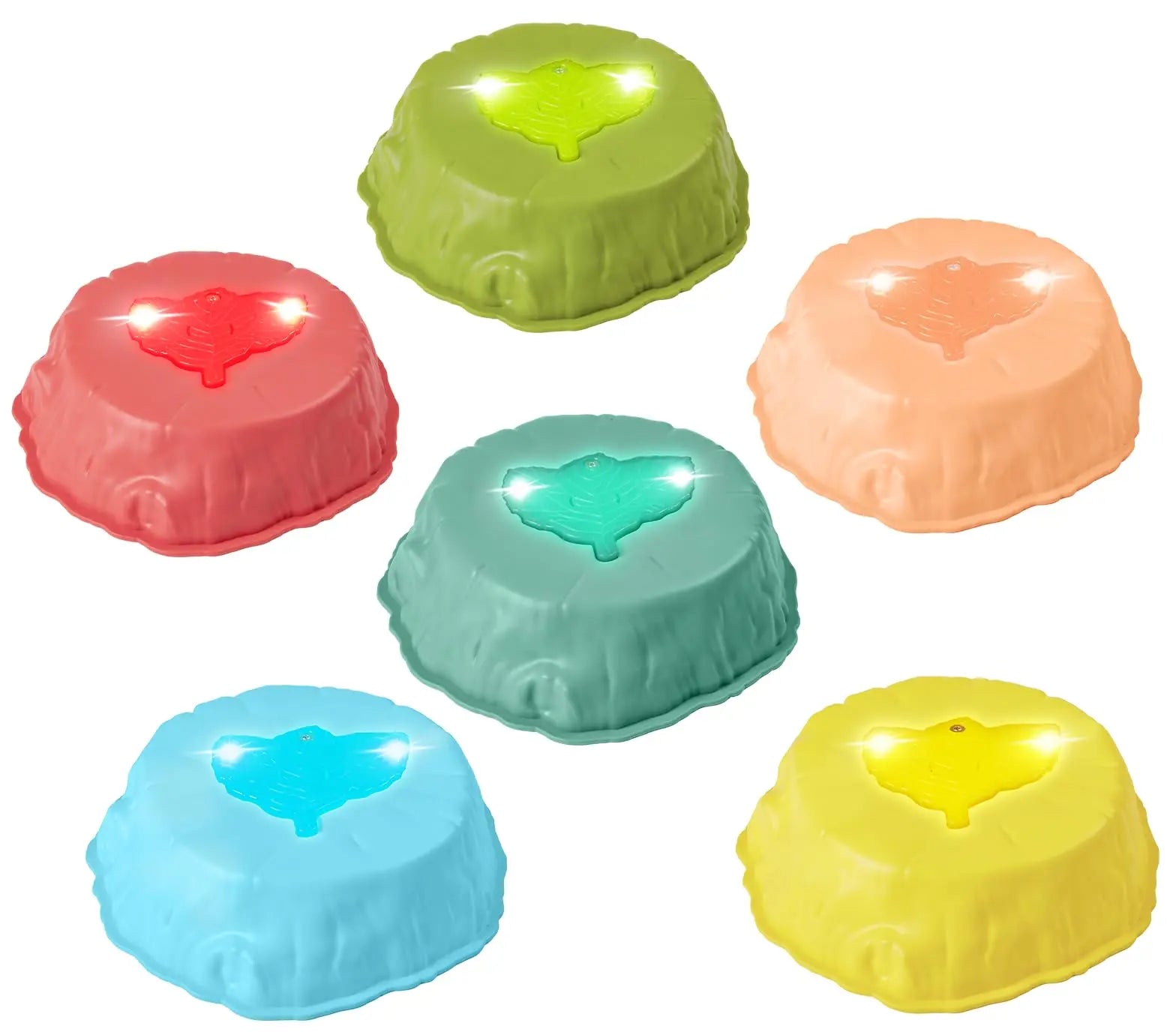 Set of 6 colorful musical light up stepping stones for kids. 