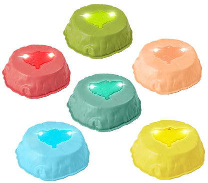 Set of 6 colorful musical light up stepping stones for kids. 